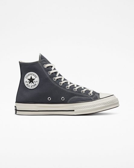 Zapatillas Altas Converse Chuck 70 Vintage Canvas Mujer Gris Negras | PE 7W504P